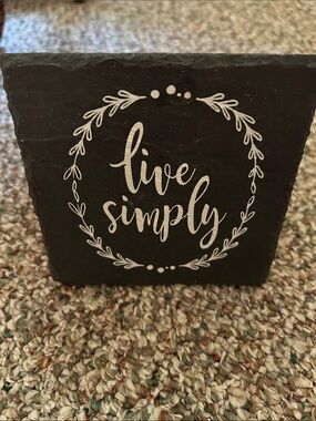 Live Simply Decorative Slate Plaque - Black & White